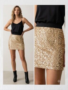 4/$20 Gold Sequin Mini Skirt - Medium